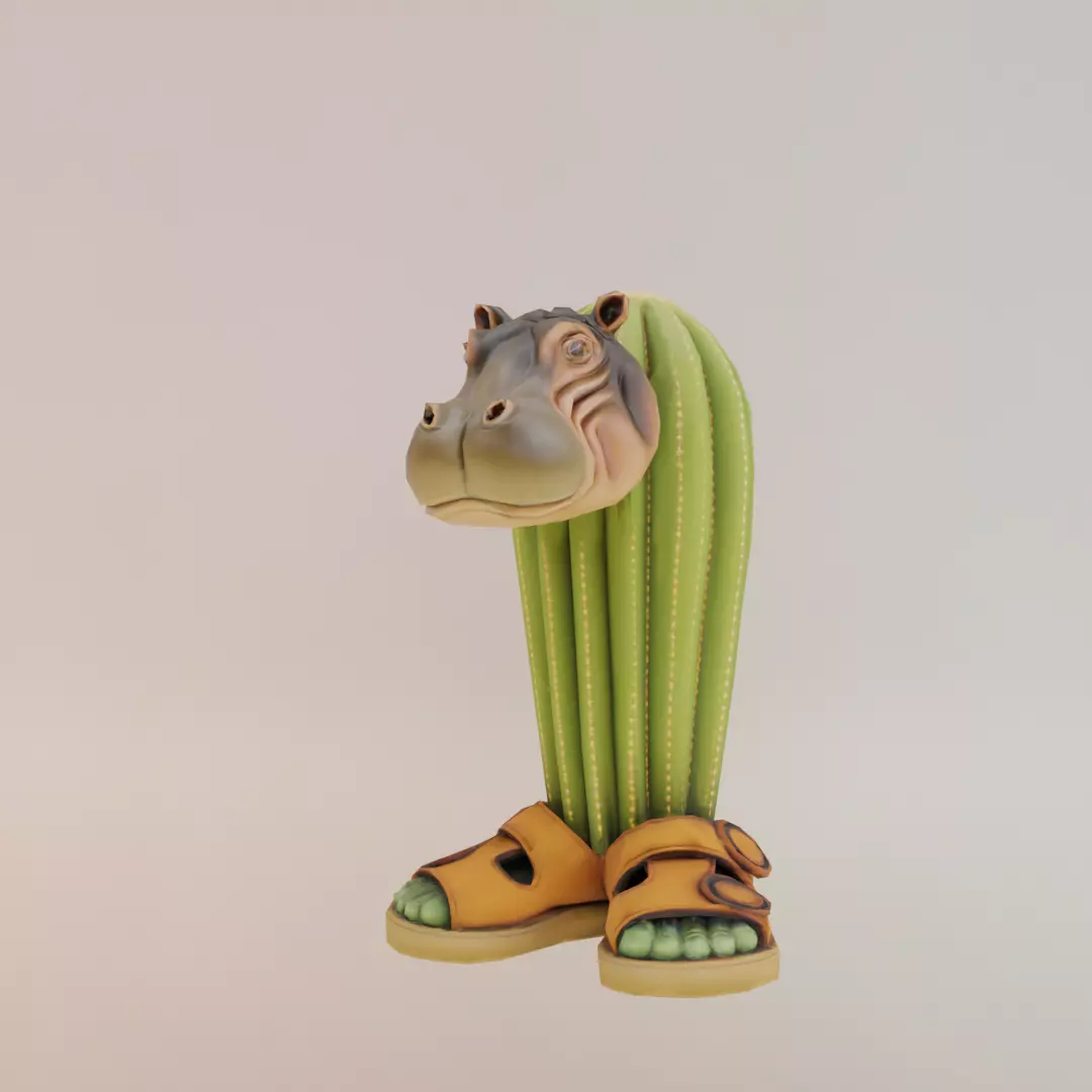 Il Cacto Hipopotamo Italian brainrot Low Poly Character Low-poly 3D model_1