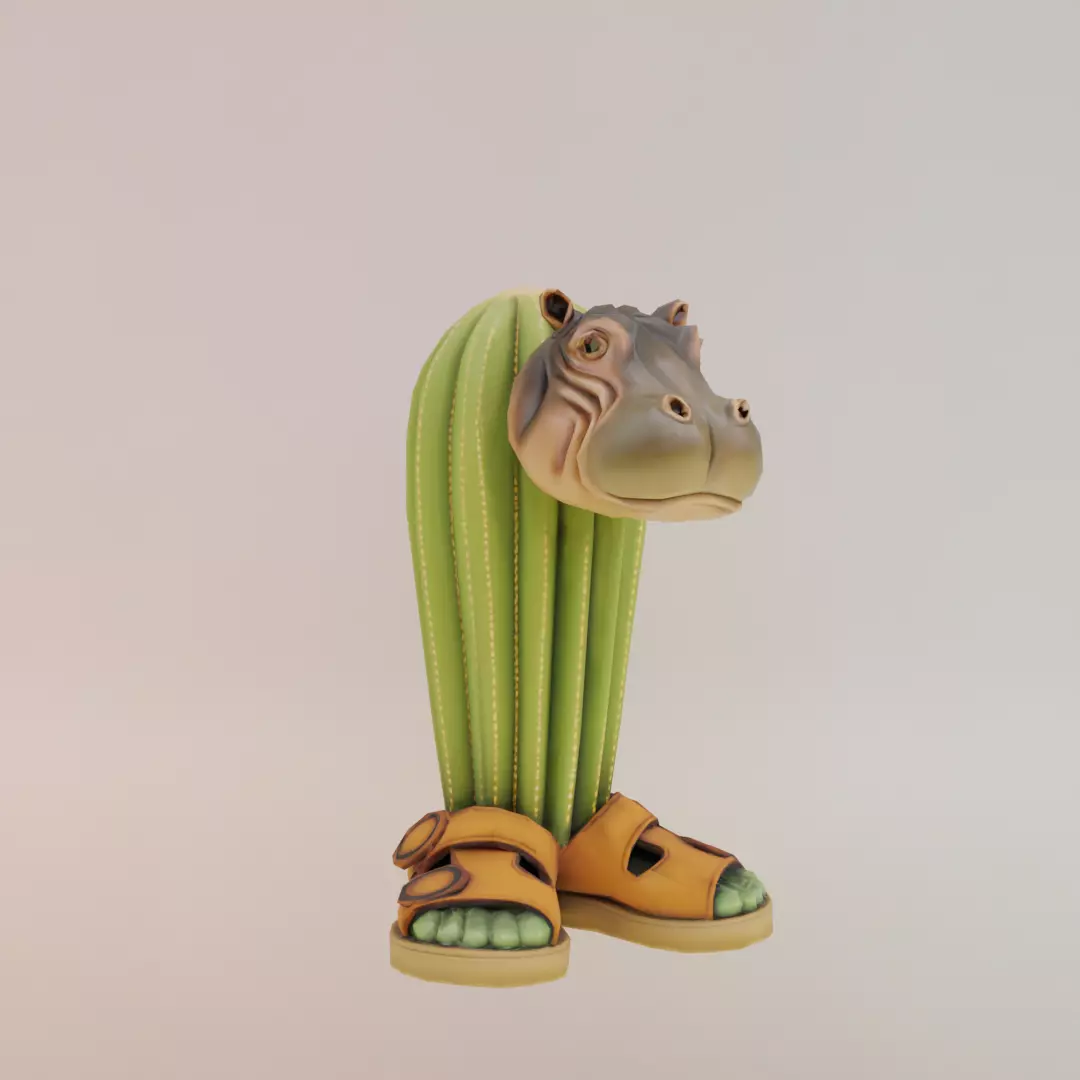 Il Cacto Hipopotamo Italian brainrot Low Poly Character Low-poly 3D model_11