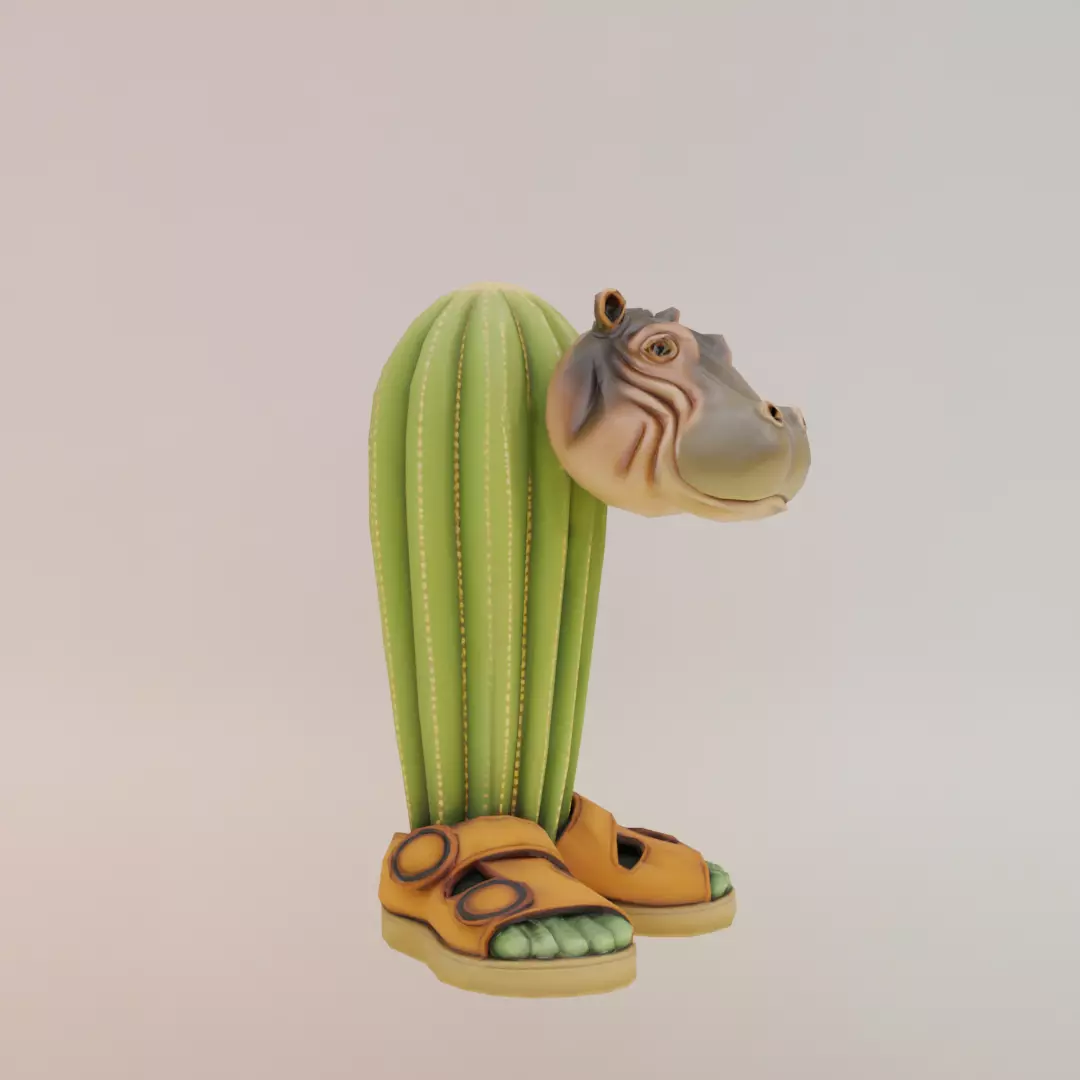 Il Cacto Hipopotamo Italian brainrot Low Poly Character Low-poly 3D model_10