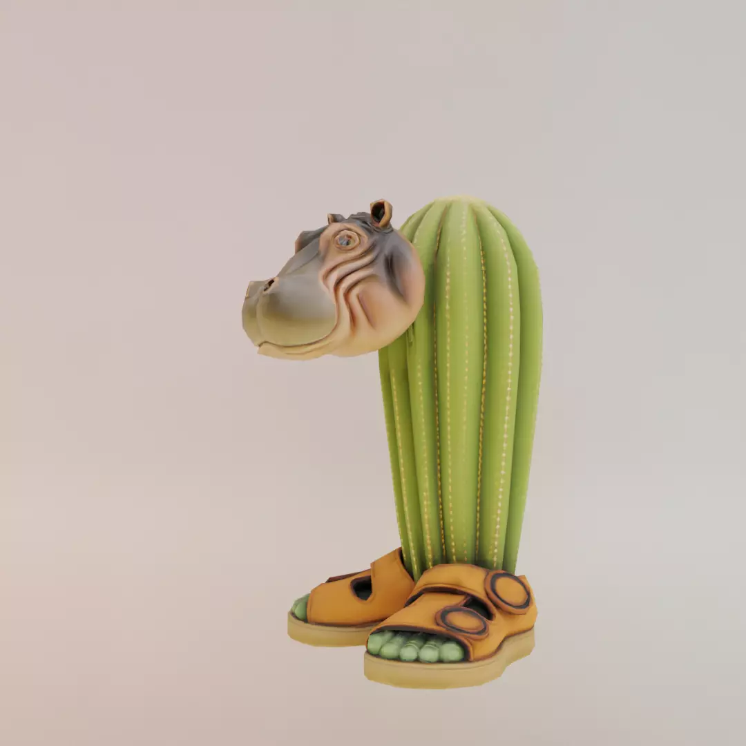 Il Cacto Hipopotamo Italian brainrot Low Poly Character Low-poly 3D model_2