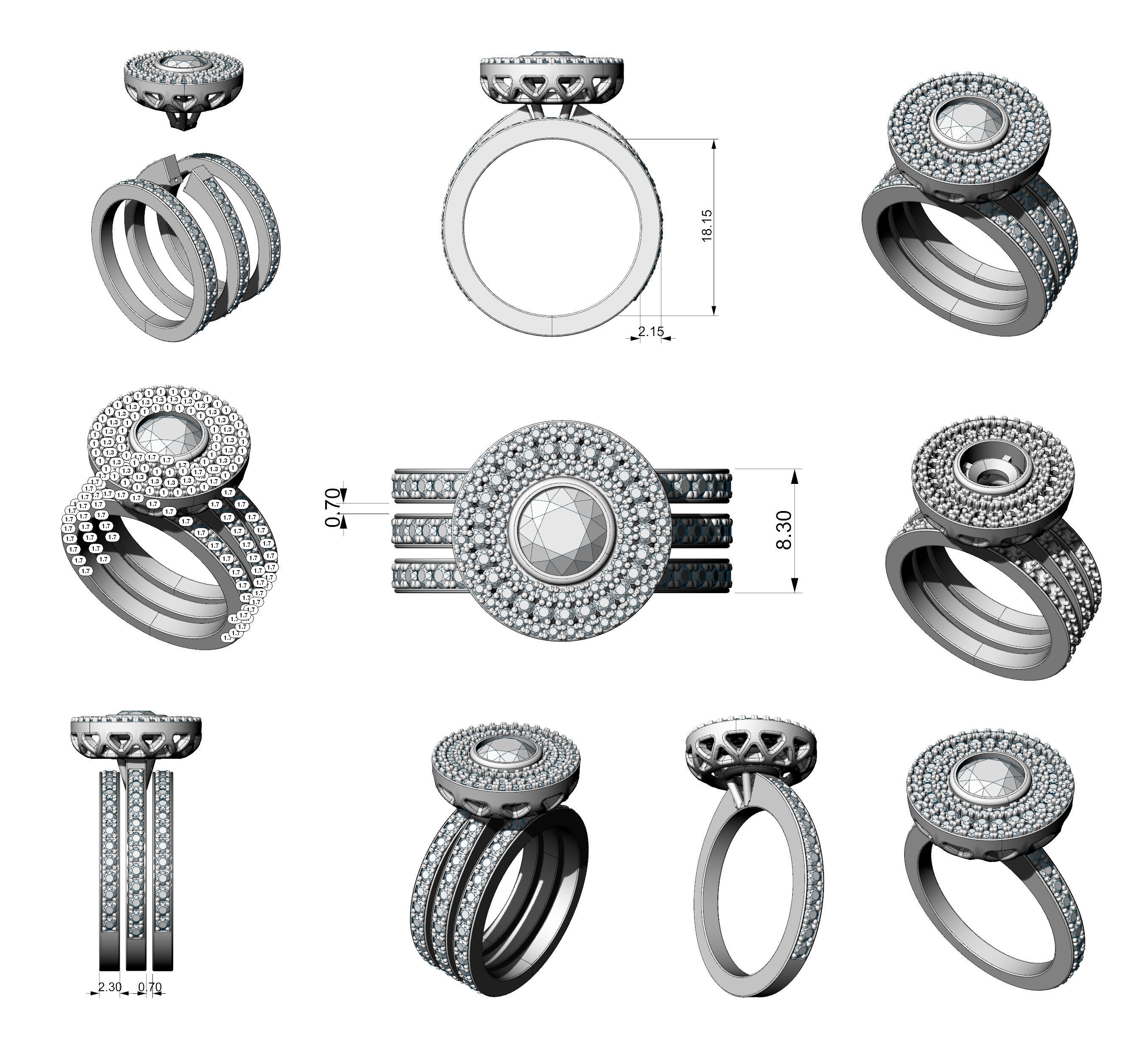 3 rows pendant ring 3D print model_7