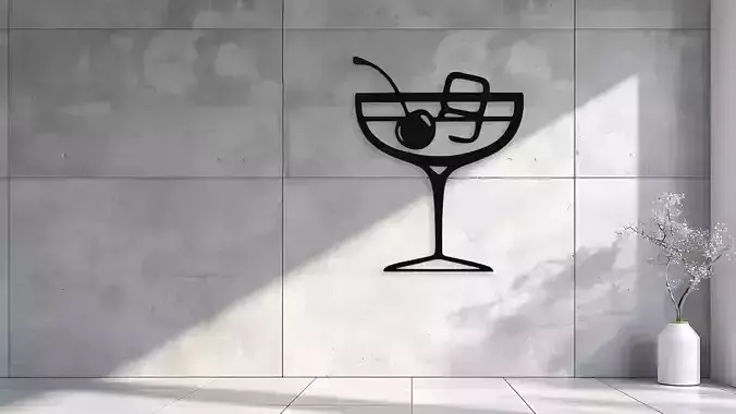 Cocktail Glass with Cherry Minimalist Wall Art Decor