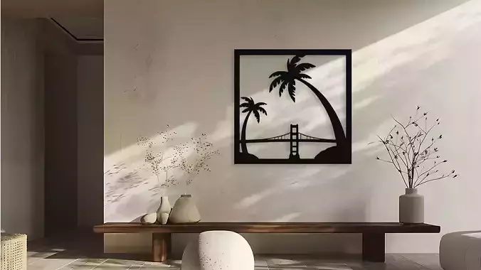 Golden Gate Bridge with Palm Trees Wall Art Decor