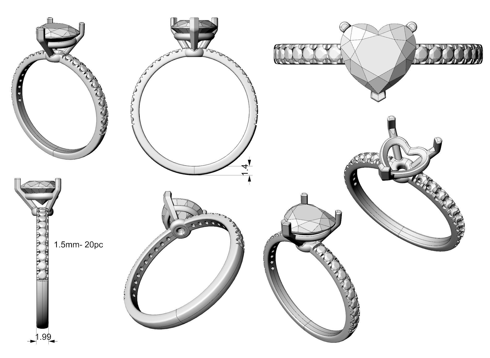 Heart stone ring 3D print model_6