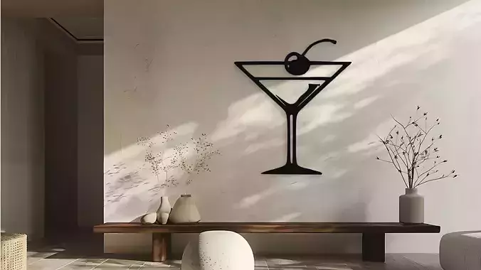 Bottle with Cherry Branch Wall Art Laser Cut 3D Print File