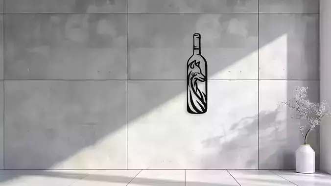 Fox in Wine Bottle Stylized Wall Art Decor