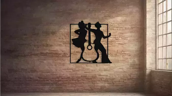 Dancing Couple with Guitar Silhouette Wall Art Decor