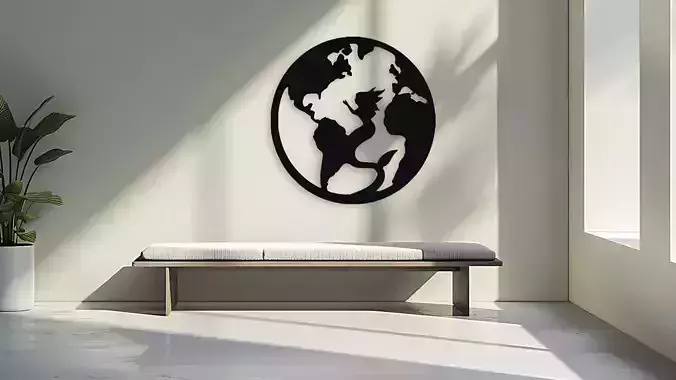 Mermaid World Map Wall Art Globe Silhouette Decor