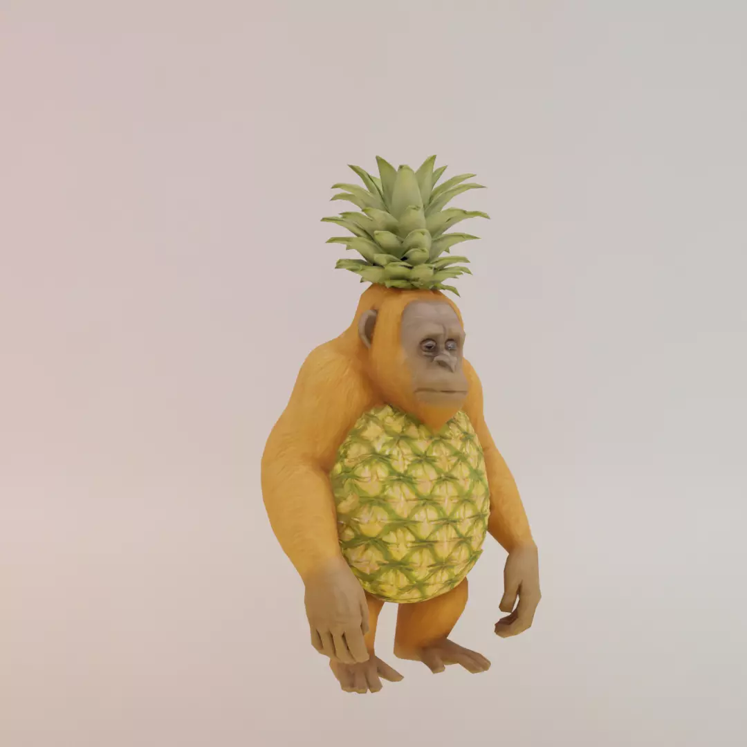 Orangutini Ananassini Italian brainrot Low Poly Character Low-poly 3D model_11