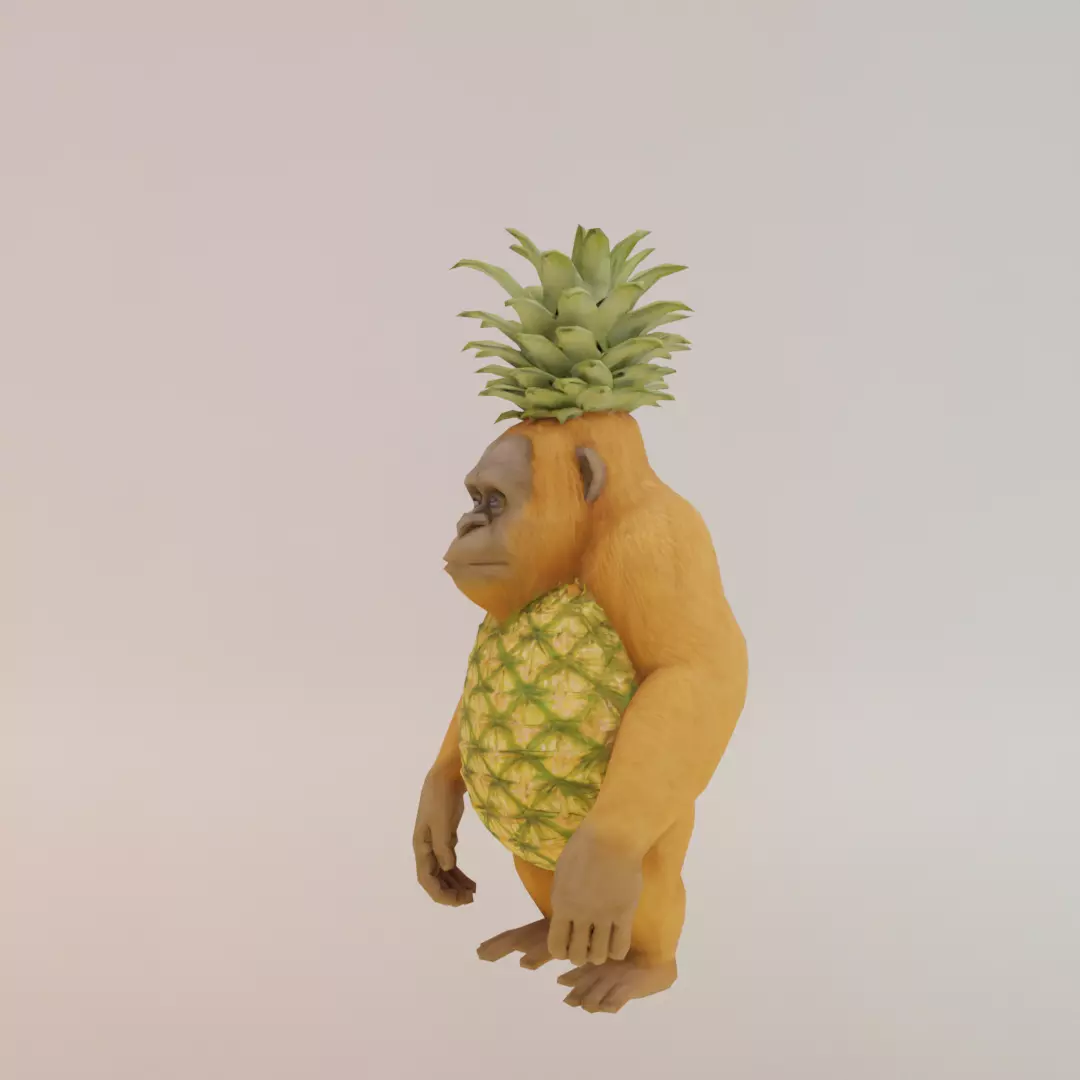 Orangutini Ananassini Italian brainrot Low Poly Character Low-poly 3D model_2