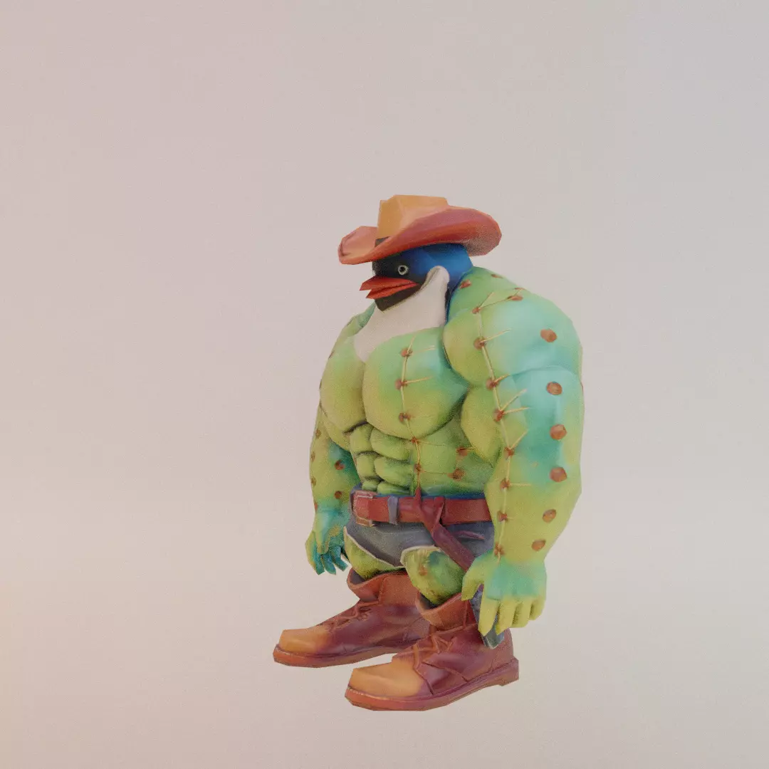 Penguinelli Cactussini Italian brainrot Low Poly Character Low-poly 3D model_2