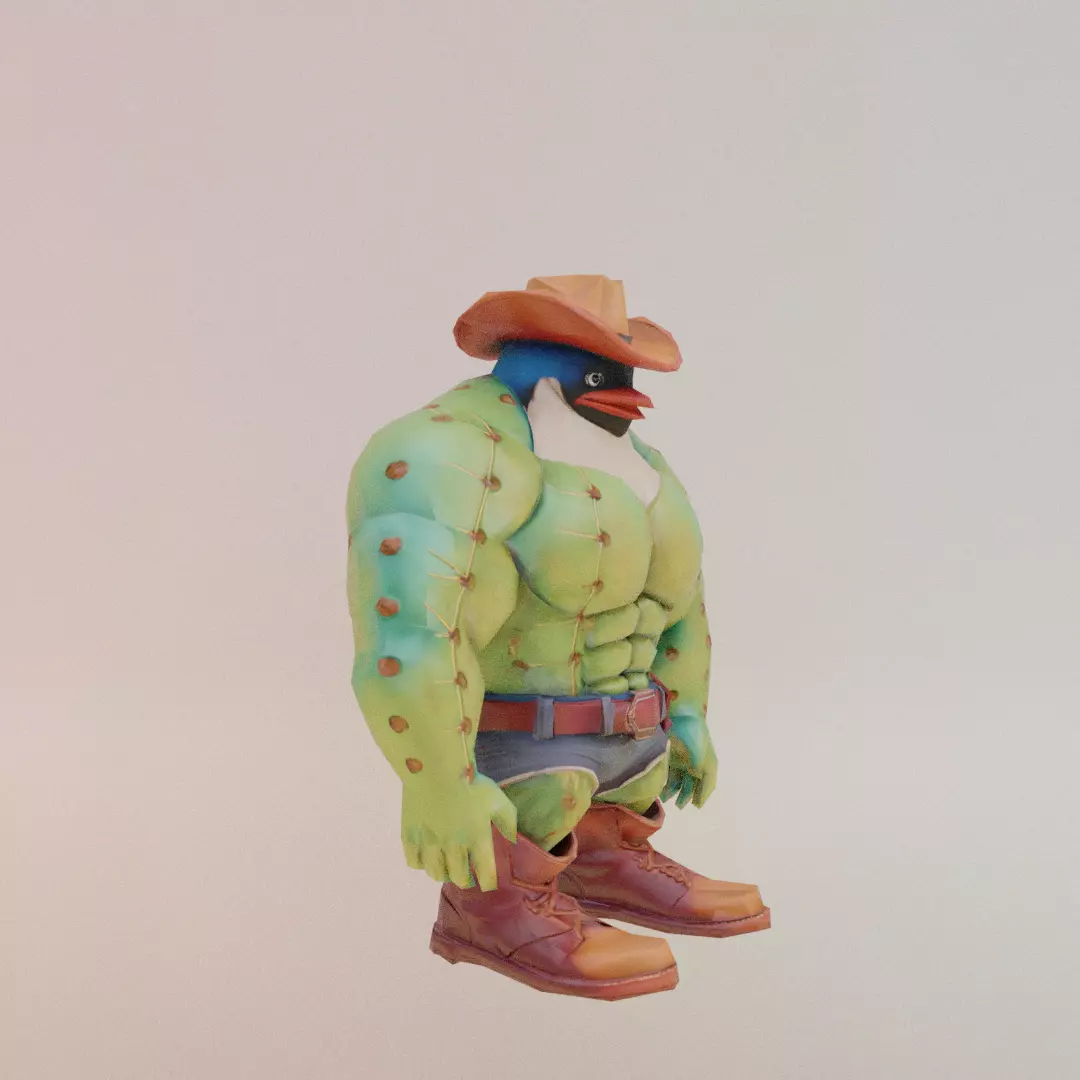 Penguinelli Cactussini Italian brainrot Low Poly Character Low-poly 3D model_10
