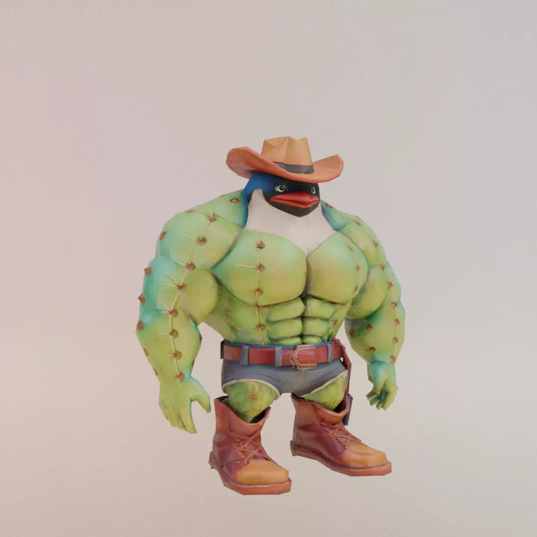 Penguinelli Cactussini Italian brainrot Low Poly Character Low-poly 3D model_11