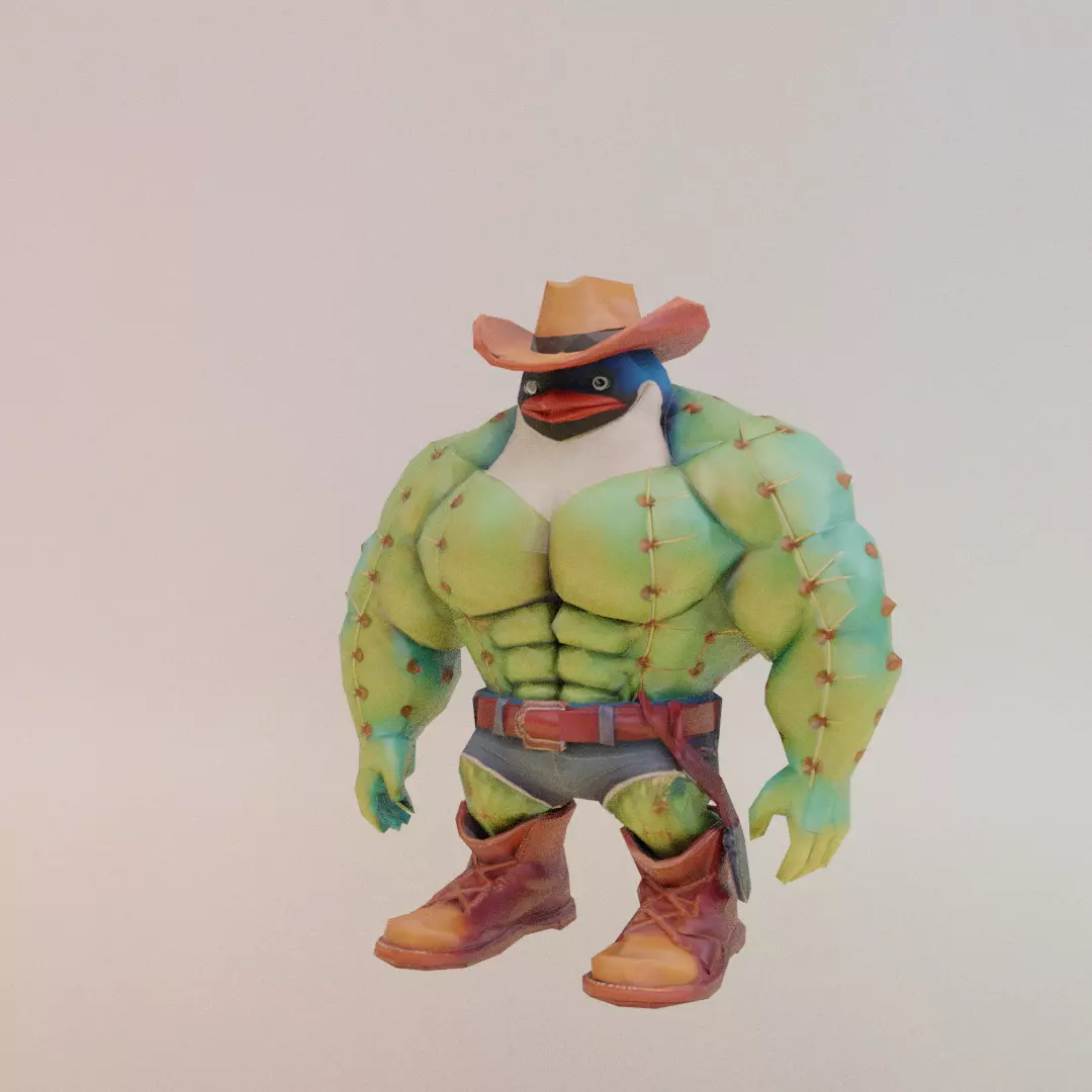 Penguinelli Cactussini Italian brainrot Low Poly Character Low-poly 3D model_1