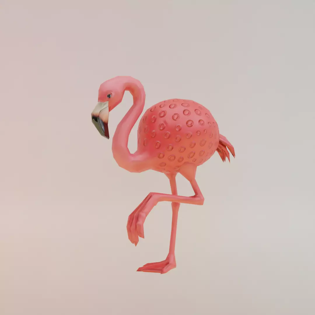 Strawberelli Flamingelli Italian brainrot Low Poly Character Low-poly 3D model_2