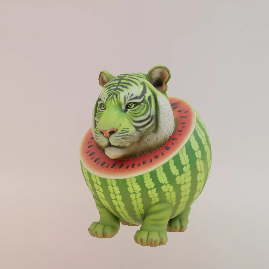 Tigrrullini Watermellini Italian brainrot Low Poly Character Low-poly 3D model_1