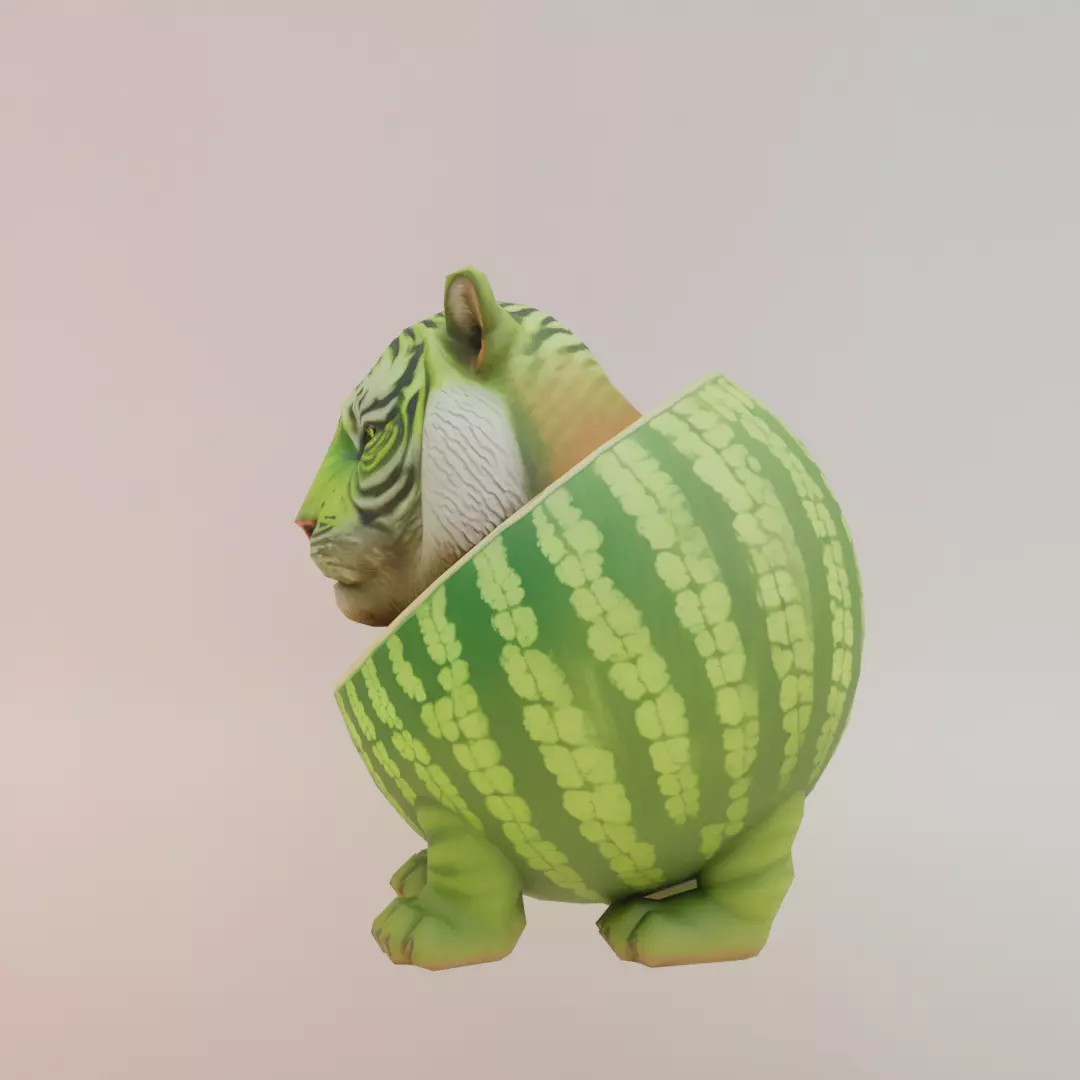 Tigrrullini Watermellini Italian brainrot Low Poly Character Low-poly 3D model_3