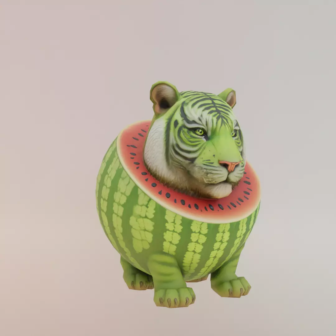 Tigrrullini Watermellini Italian brainrot Low Poly Character Low-poly 3D model_11
