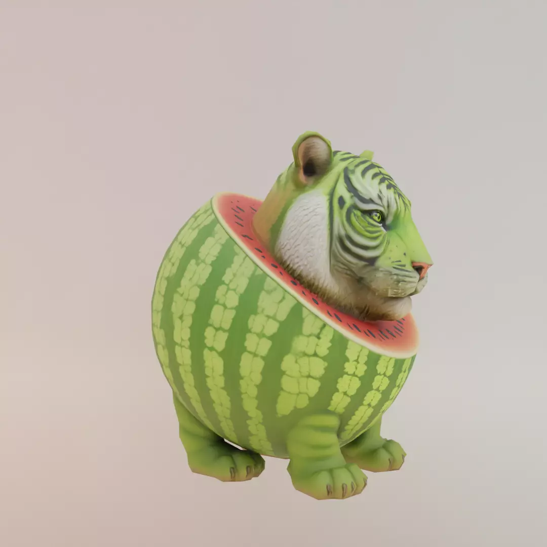 Tigrrullini Watermellini Italian brainrot Low Poly Character Low-poly 3D model_10