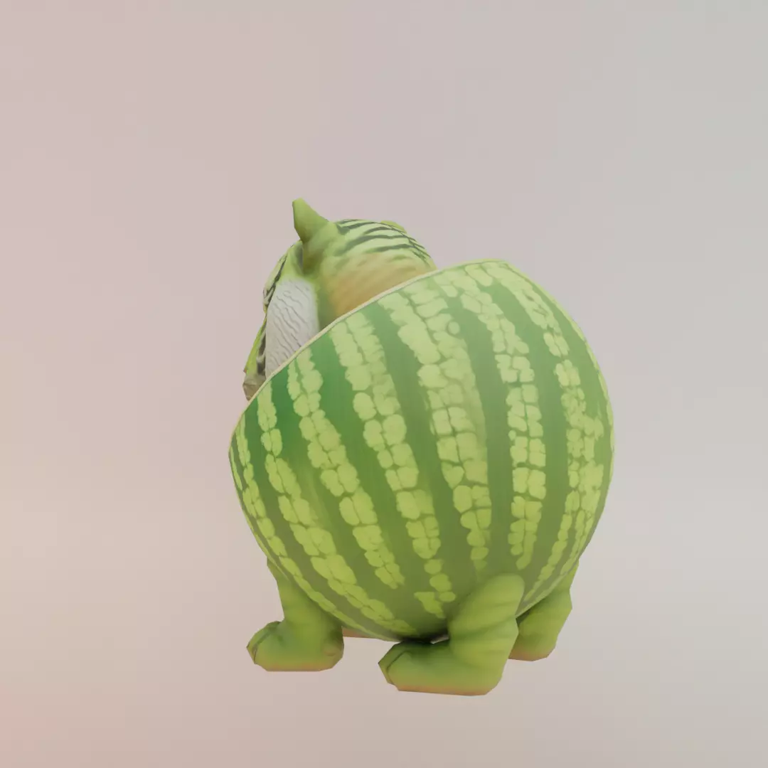 Tigrrullini Watermellini Italian brainrot Low Poly Character Low-poly 3D model_4
