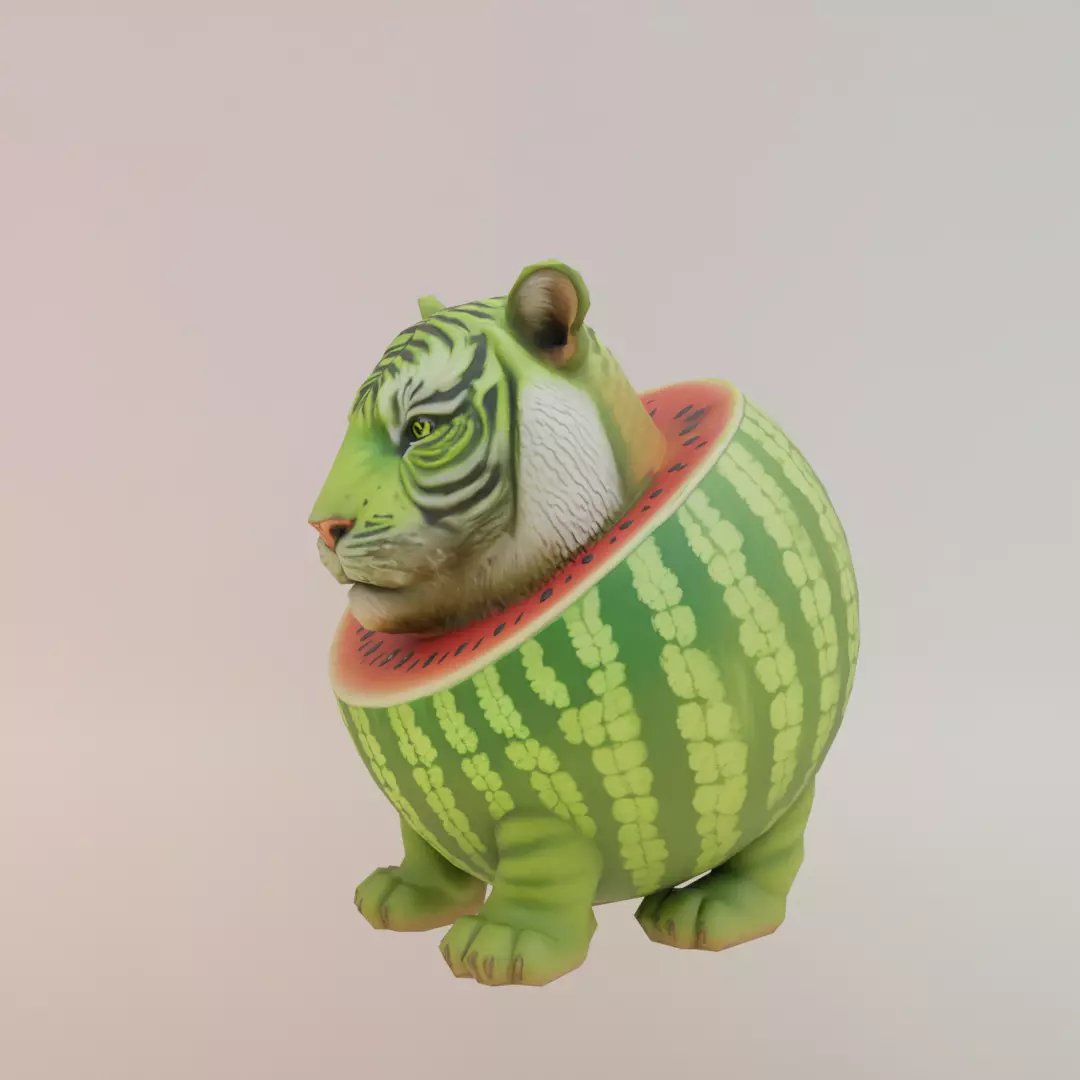 Tigrrullini Watermellini Italian brainrot Low Poly Character Low-poly 3D model_2