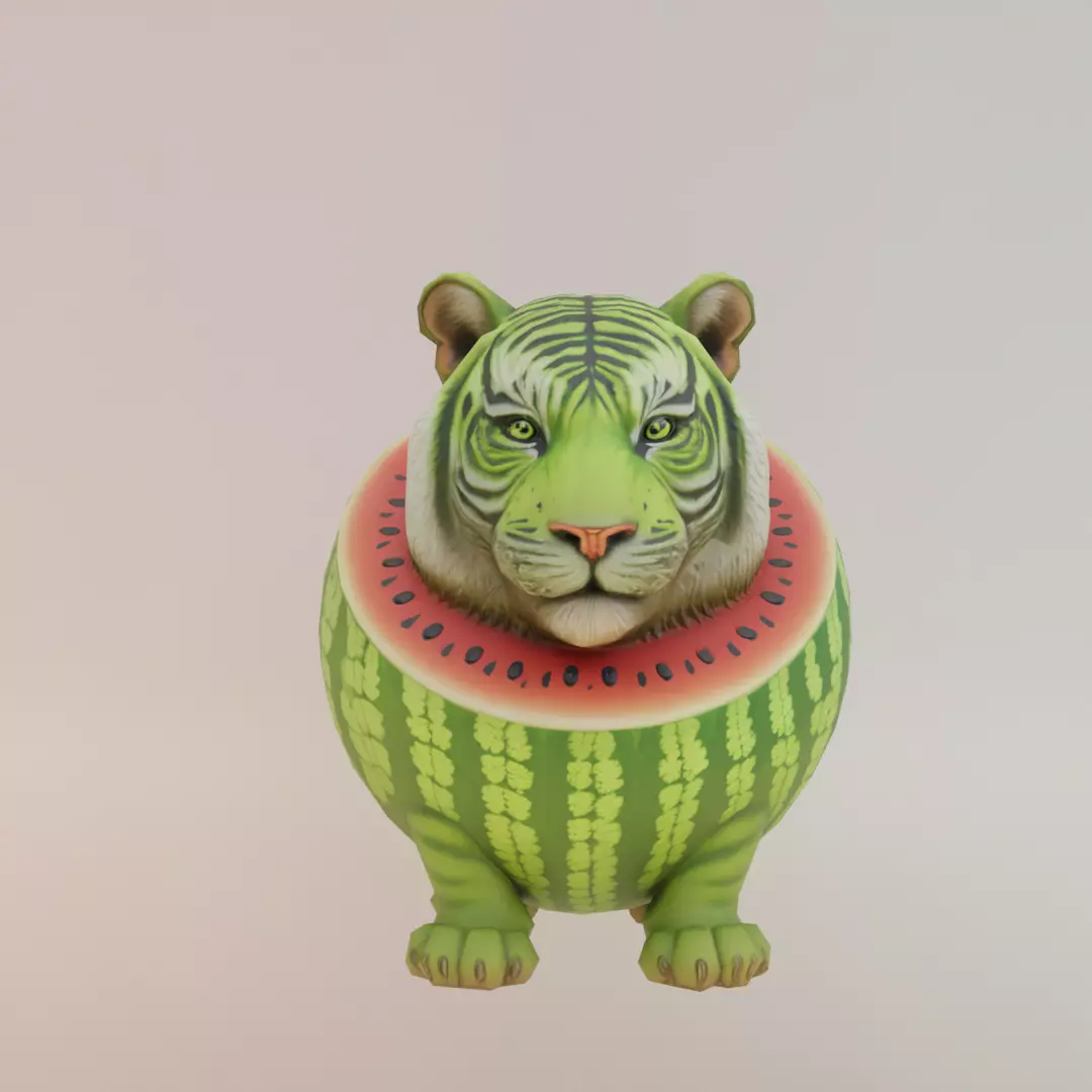 Tigrrullini Watermellini Italian brainrot Low Poly Character Low-poly 3D model_0