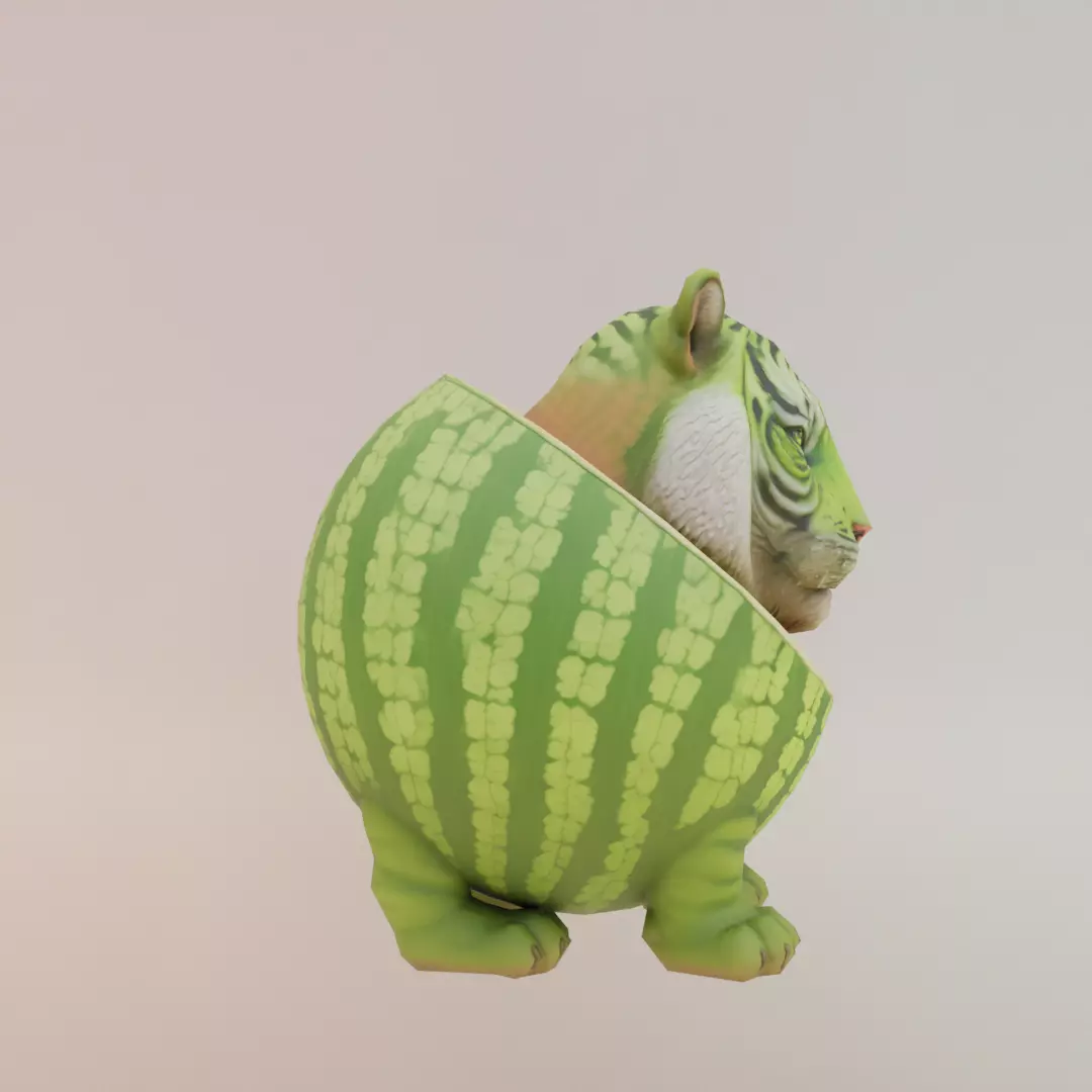 Tigrrullini Watermellini Italian brainrot Low Poly Character Low-poly 3D model_9