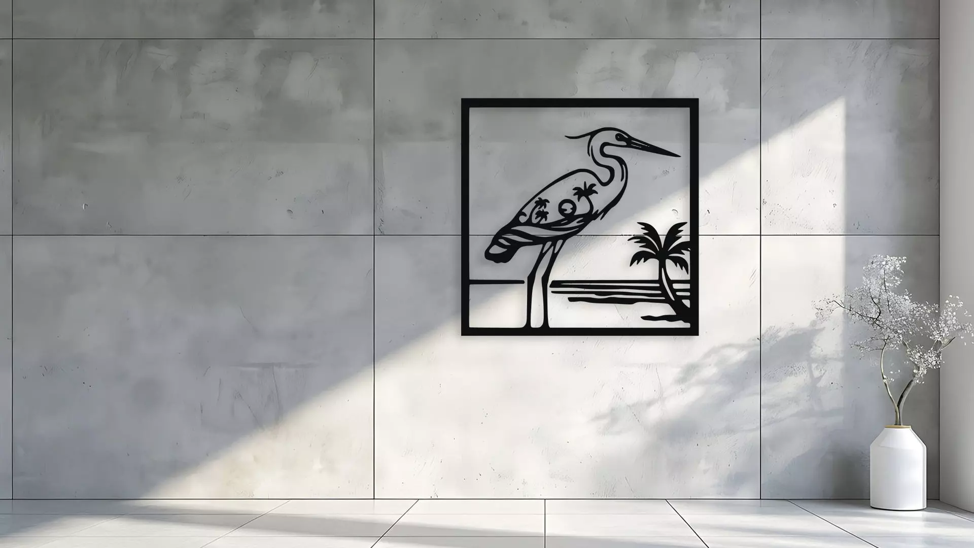 Heron Wall Art Tropical Beach Scene for Laser and 3D Print 3D model_1