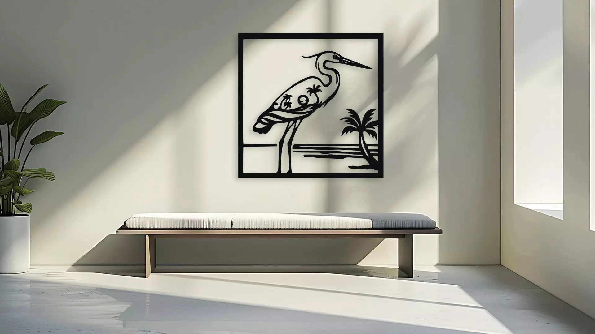 Heron Wall Art Tropical Beach Scene for Laser and 3D Print 3D model_3