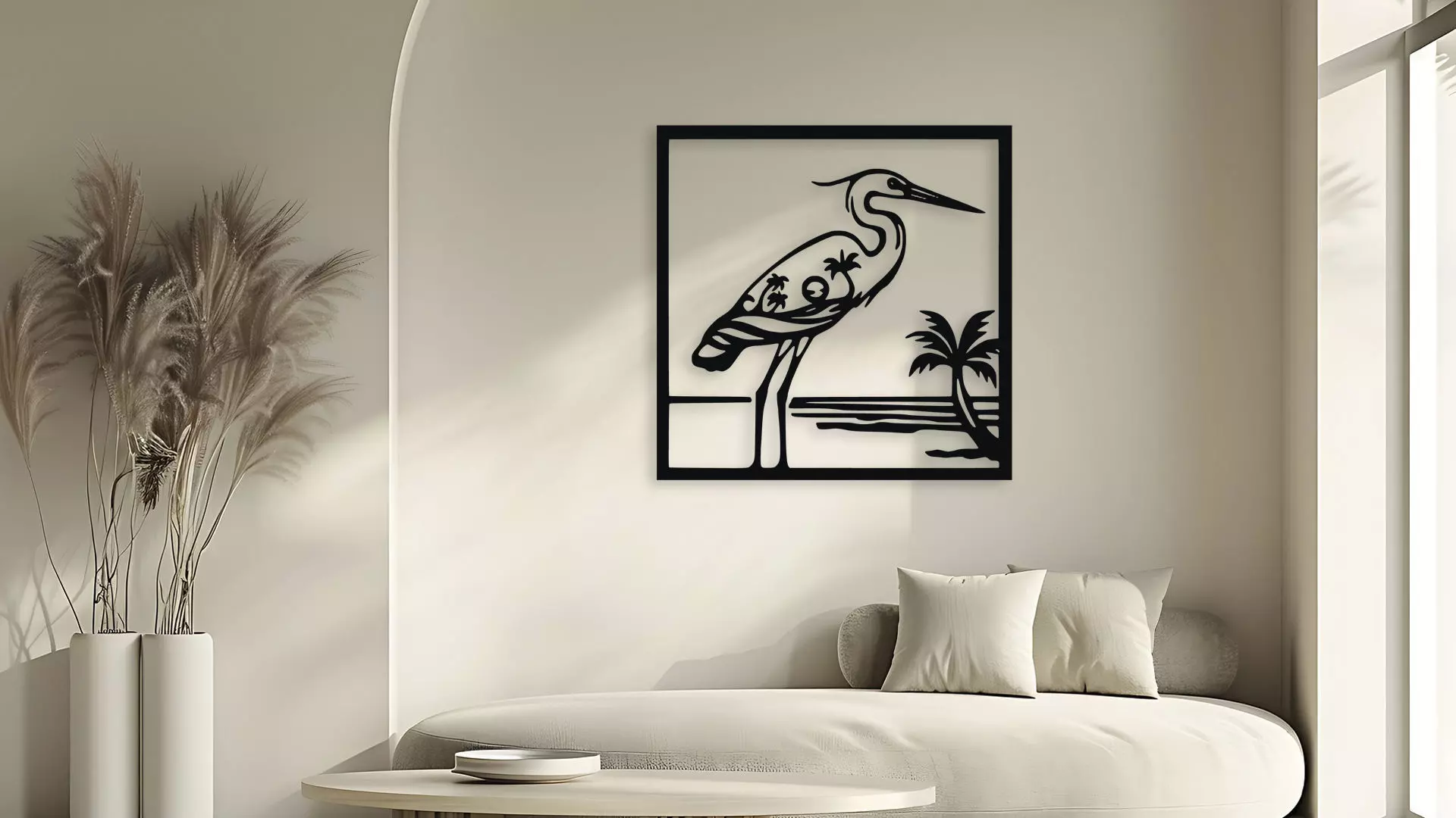 Heron Wall Art Tropical Beach Scene for Laser and 3D Print 3D model_5
