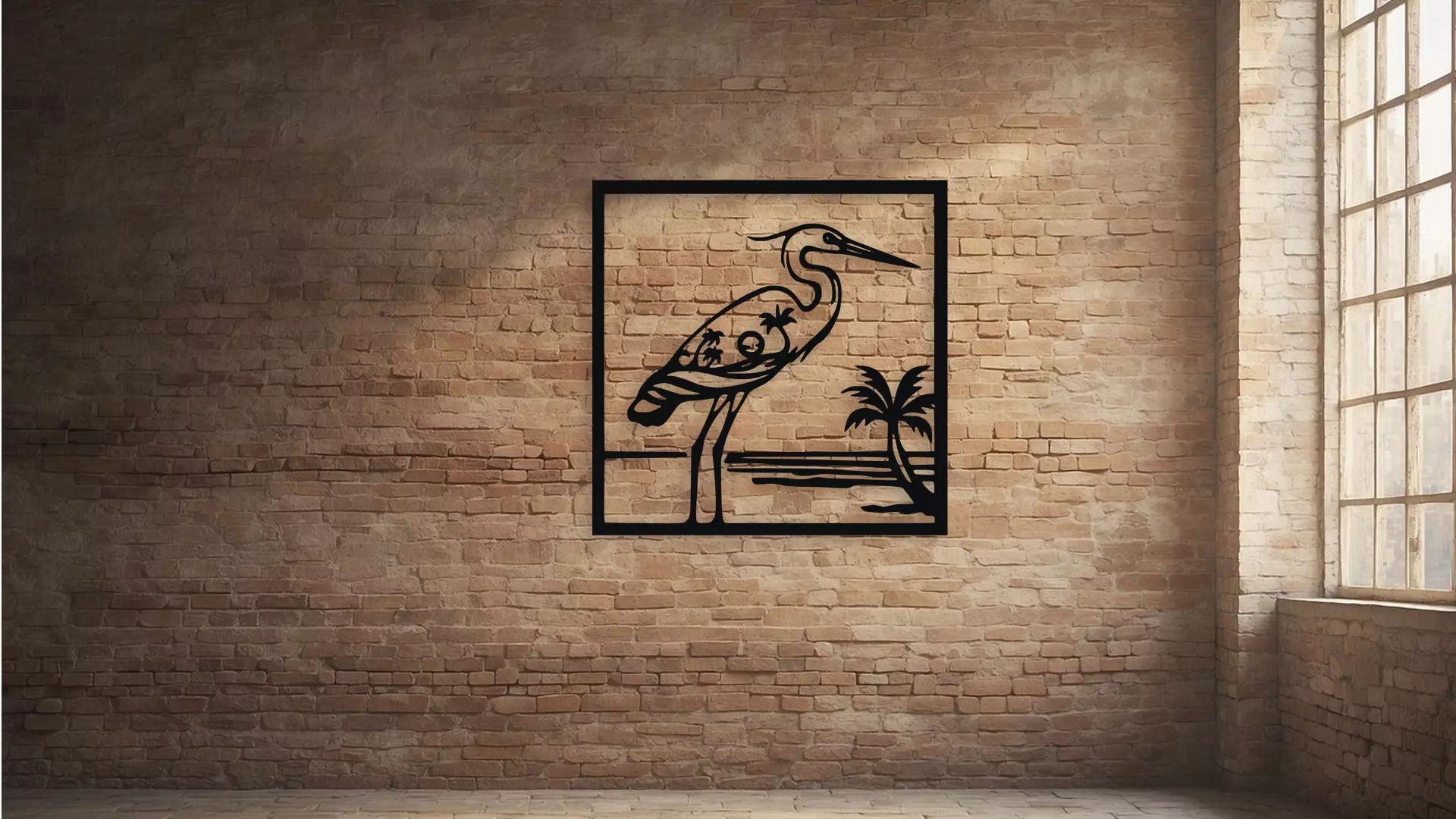 Heron Wall Art Tropical Beach Scene for Laser and 3D Print 3D model_2