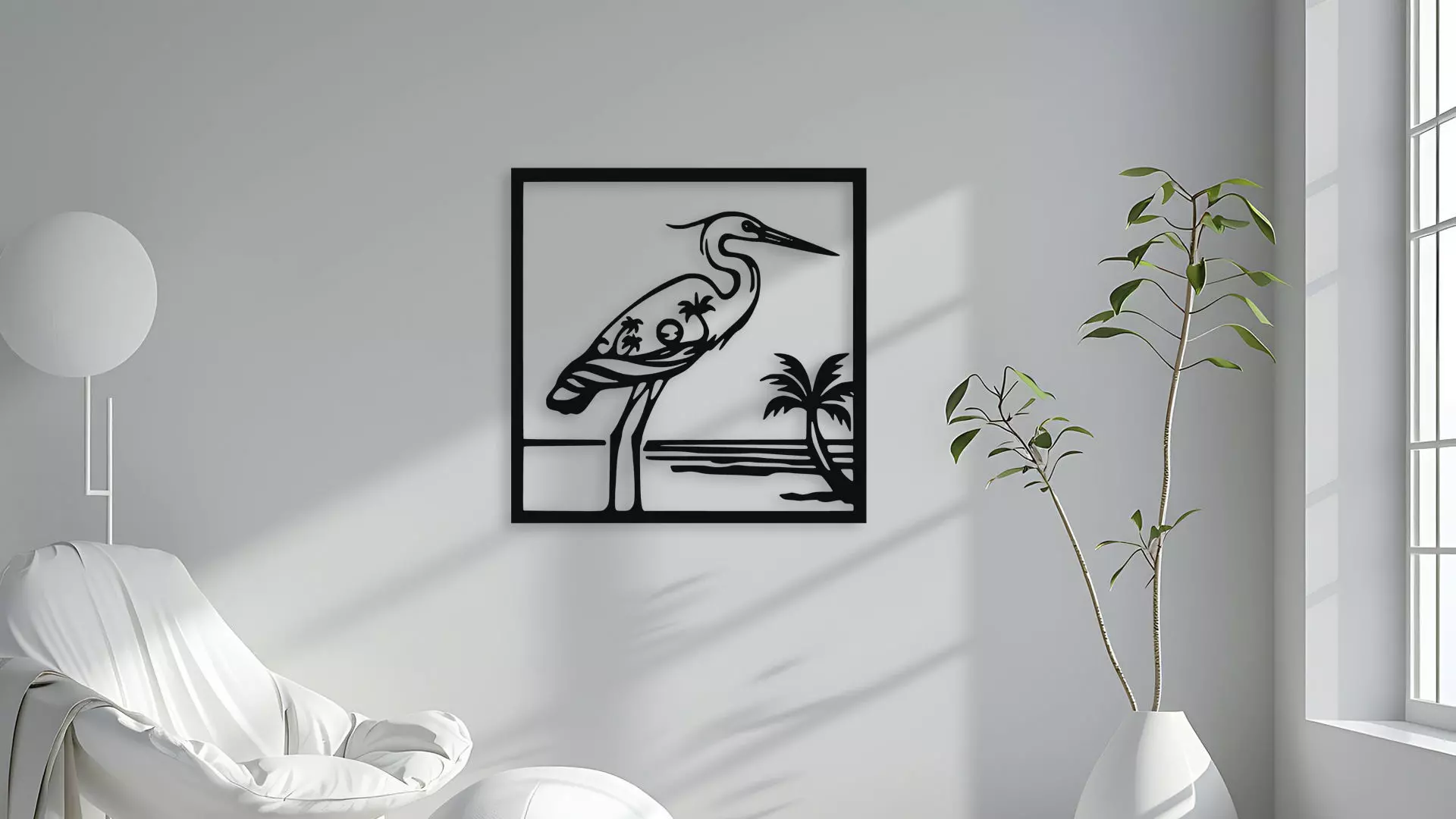 Heron Wall Art Tropical Beach Scene for Laser and 3D Print 3D model_4