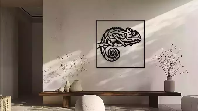 Chameleon on Branch Wall Art Decor