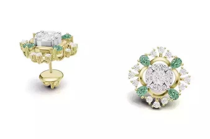 Classic Designer Diamond Cluster Earring With Gemstone 