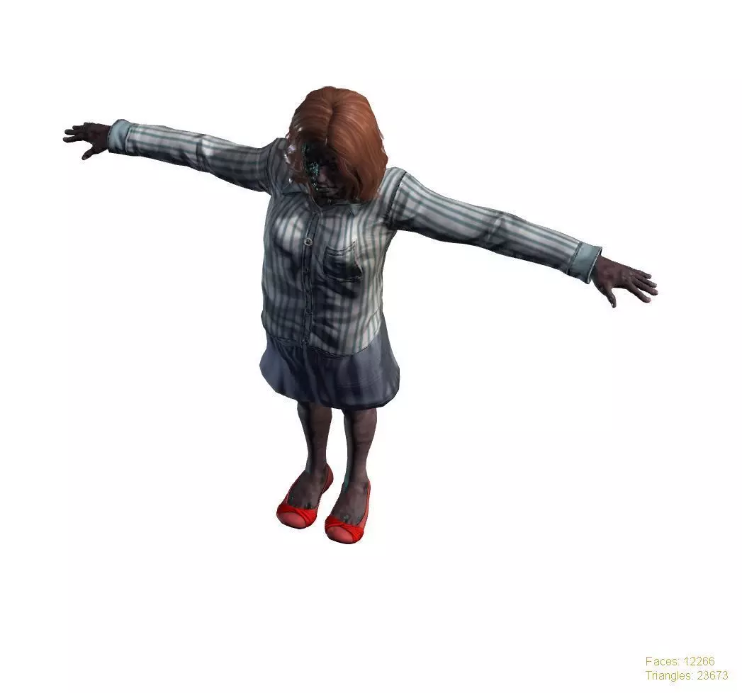 Rigged Animated Zombie Woman 3D Model Game Ready with Textures  Low-poly 3D model_1