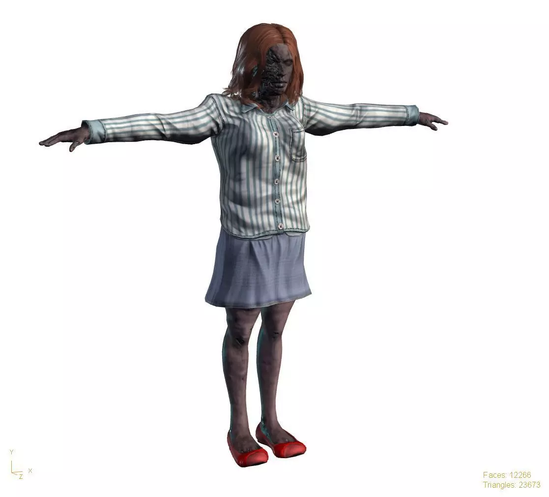 Rigged Animated Zombie Woman 3D Model Game Ready with Textures  Low-poly 3D model_6
