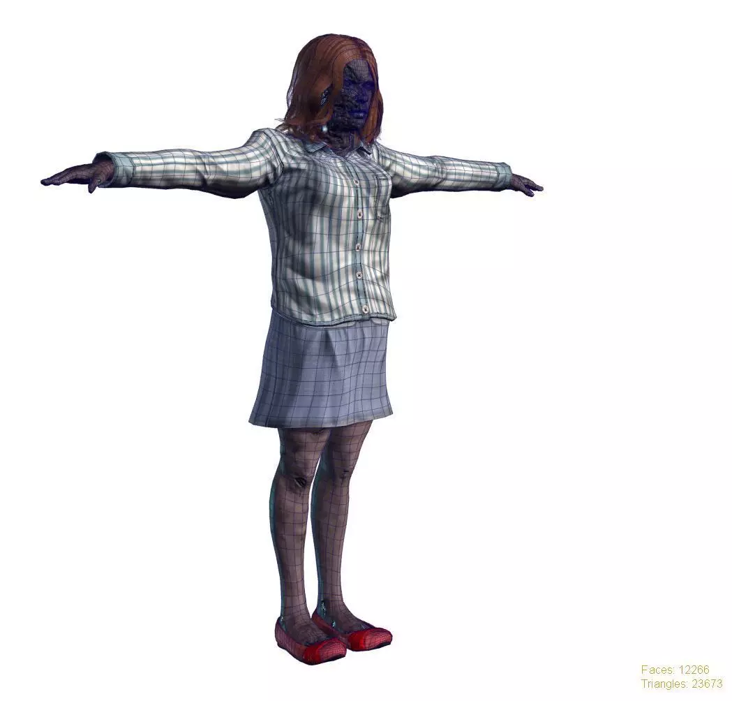 Rigged Animated Zombie Woman 3D Model Game Ready with Textures  Low-poly 3D model_9