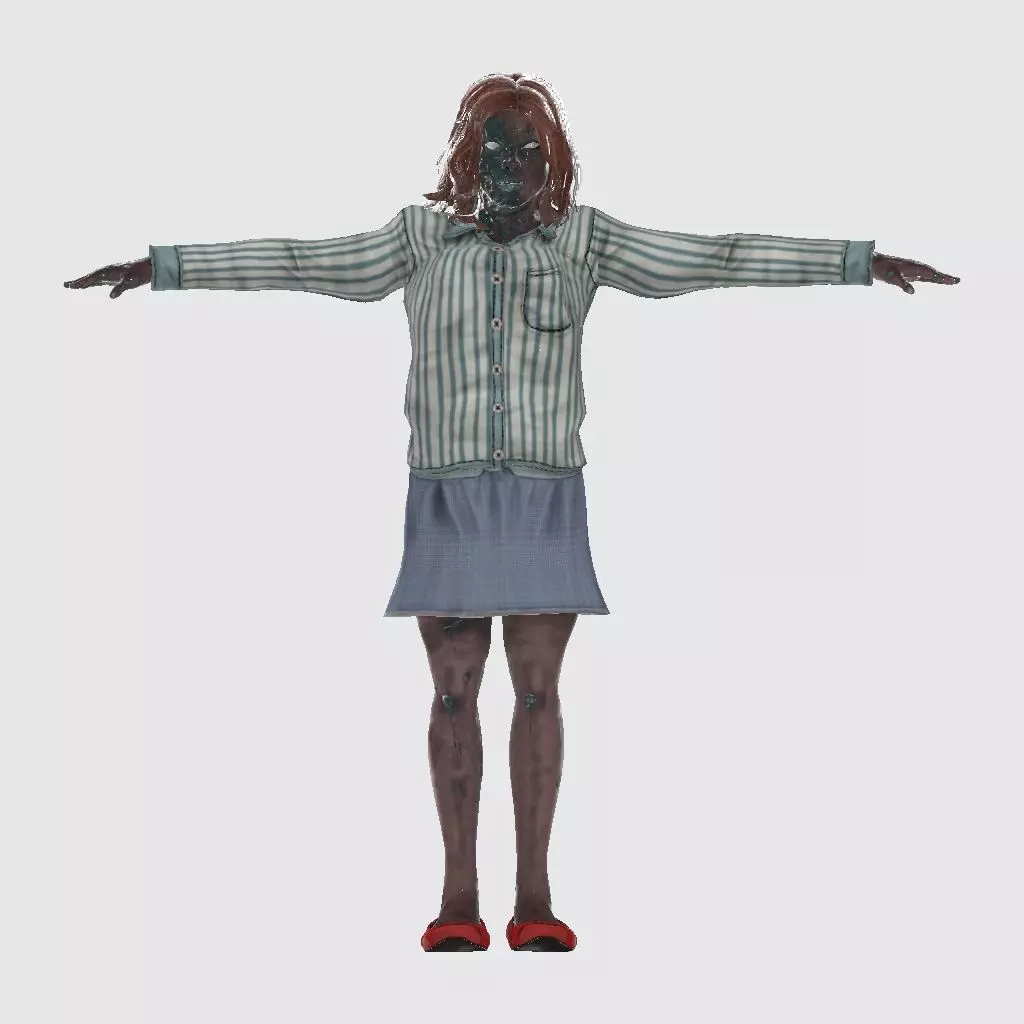 Rigged Animated Zombie Woman 3D Model Game Ready with Textures  Low-poly 3D model_13