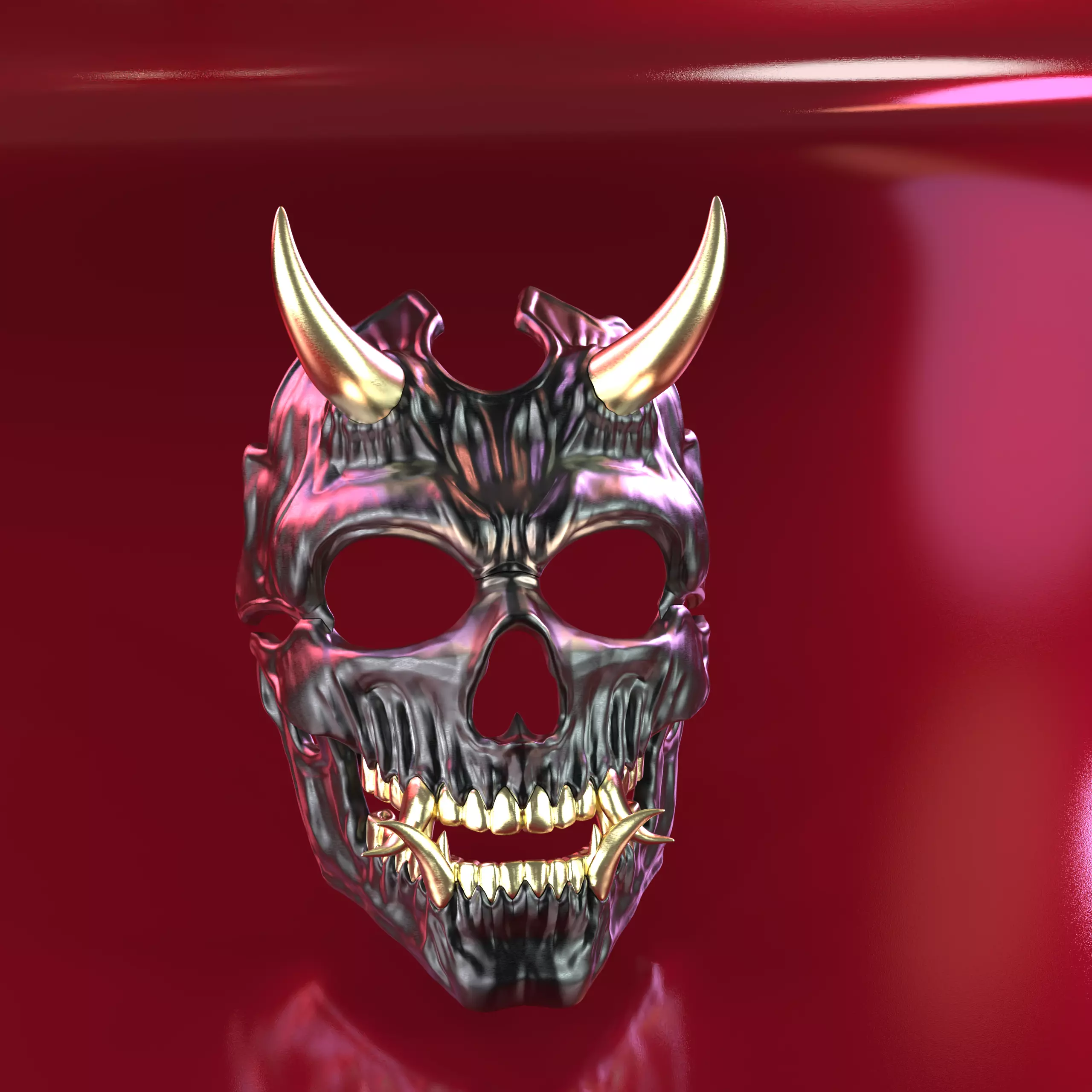 Oni 01- Bi-color - Skull mask 3D print model_14