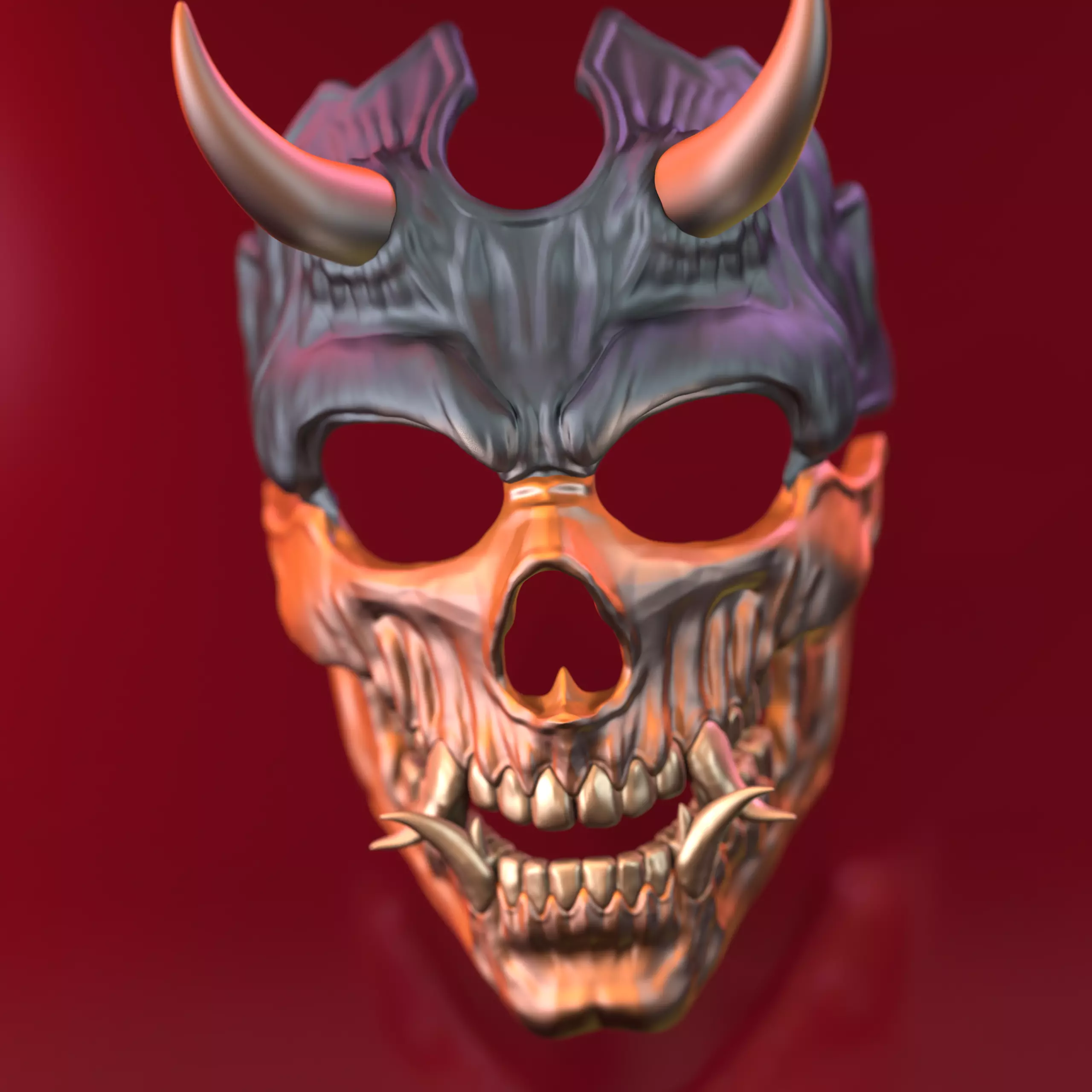 Oni 01- Bi-color - Skull mask 3D print model_0