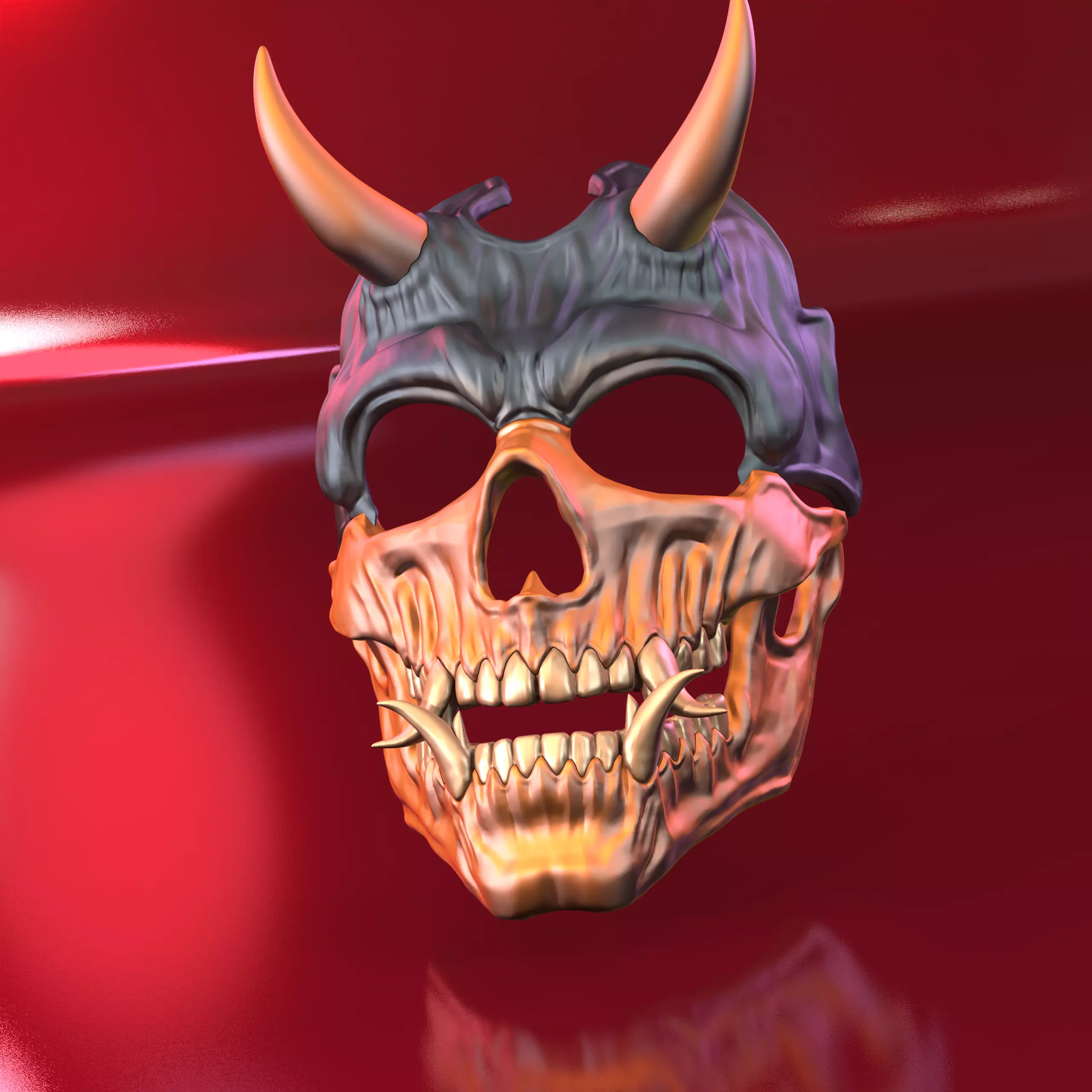 Oni 01- Bi-color - Skull mask 3D print model_6