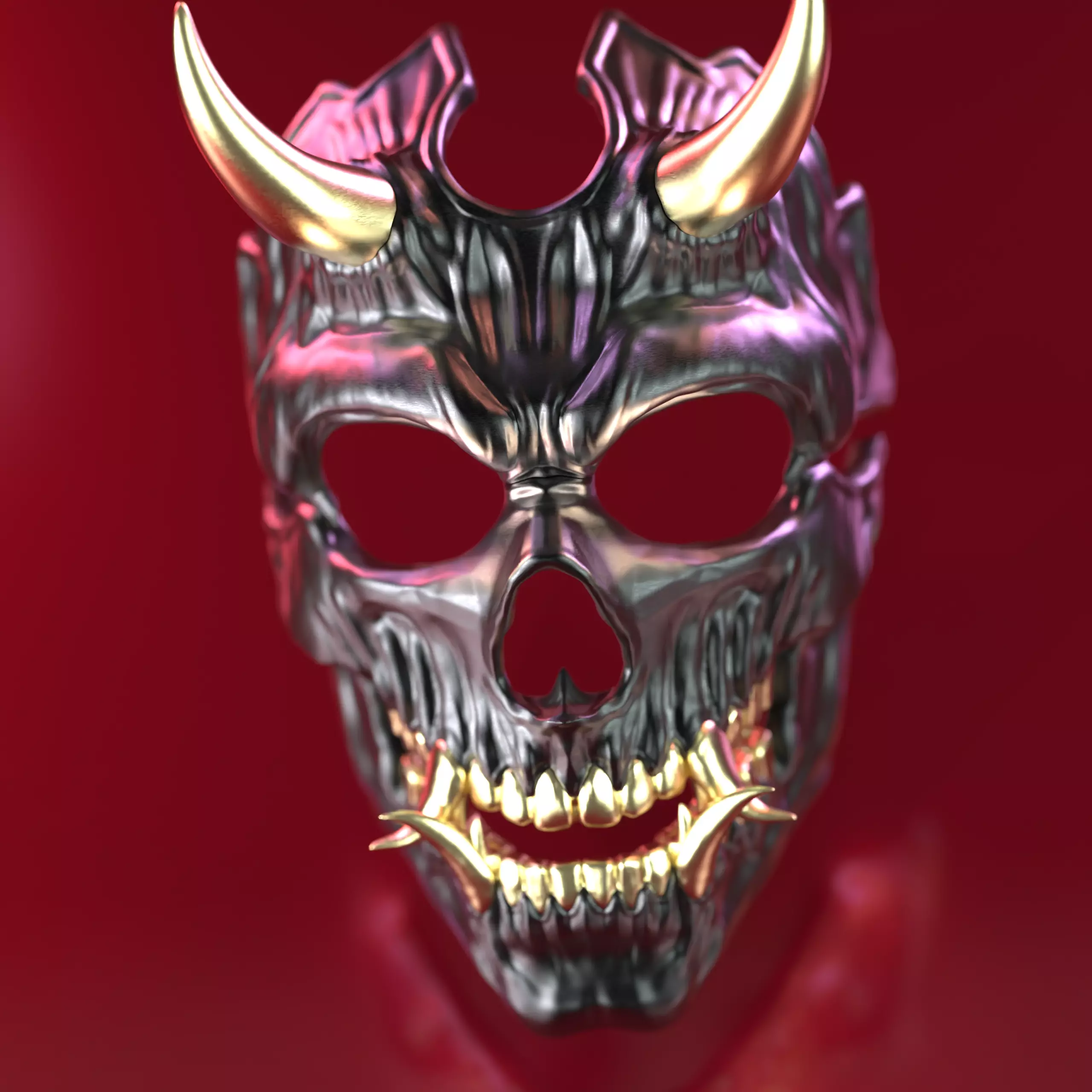 Oni 01- Bi-color - Skull mask 3D print model_13