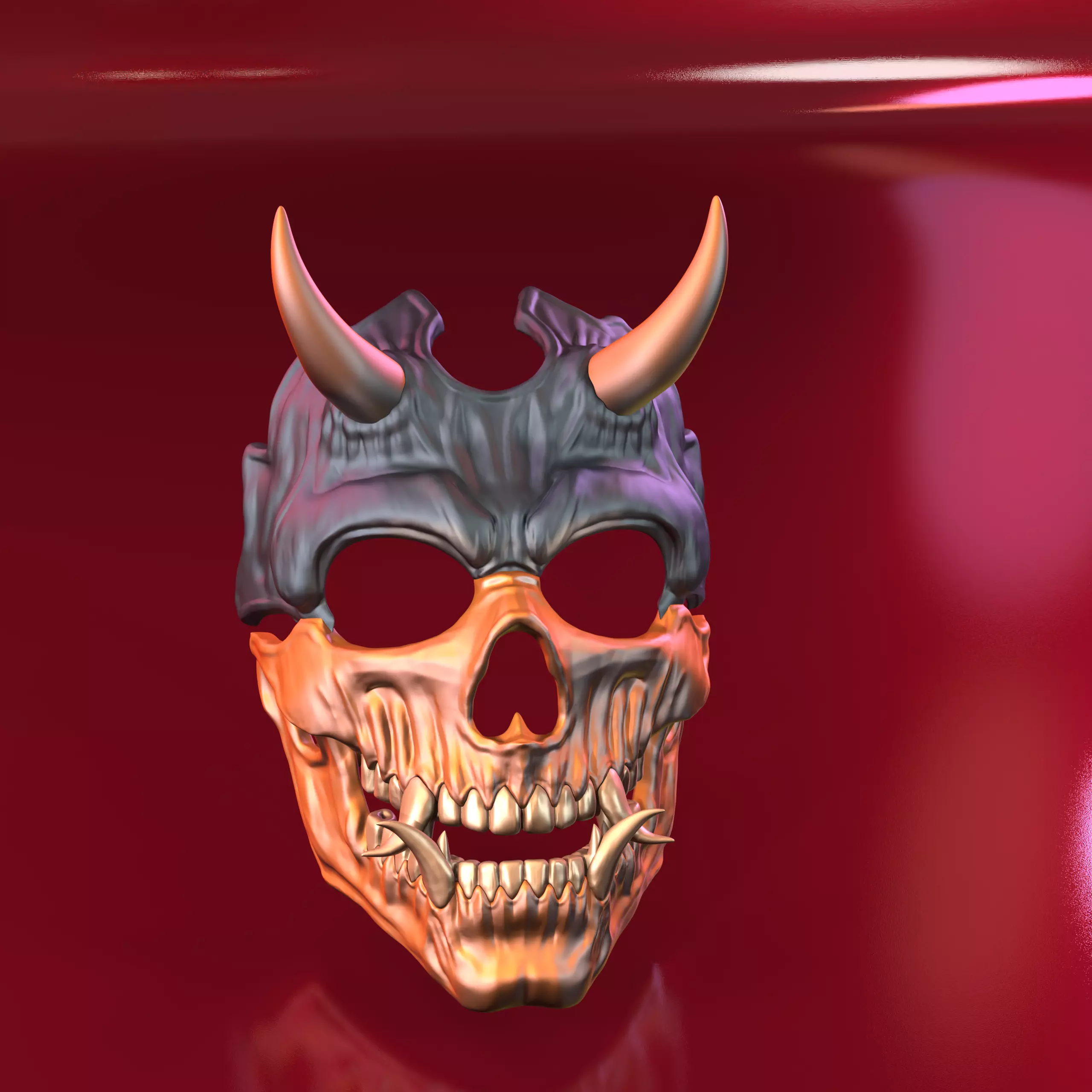 Oni 01- Bi-color - Skull mask 3D print model_5