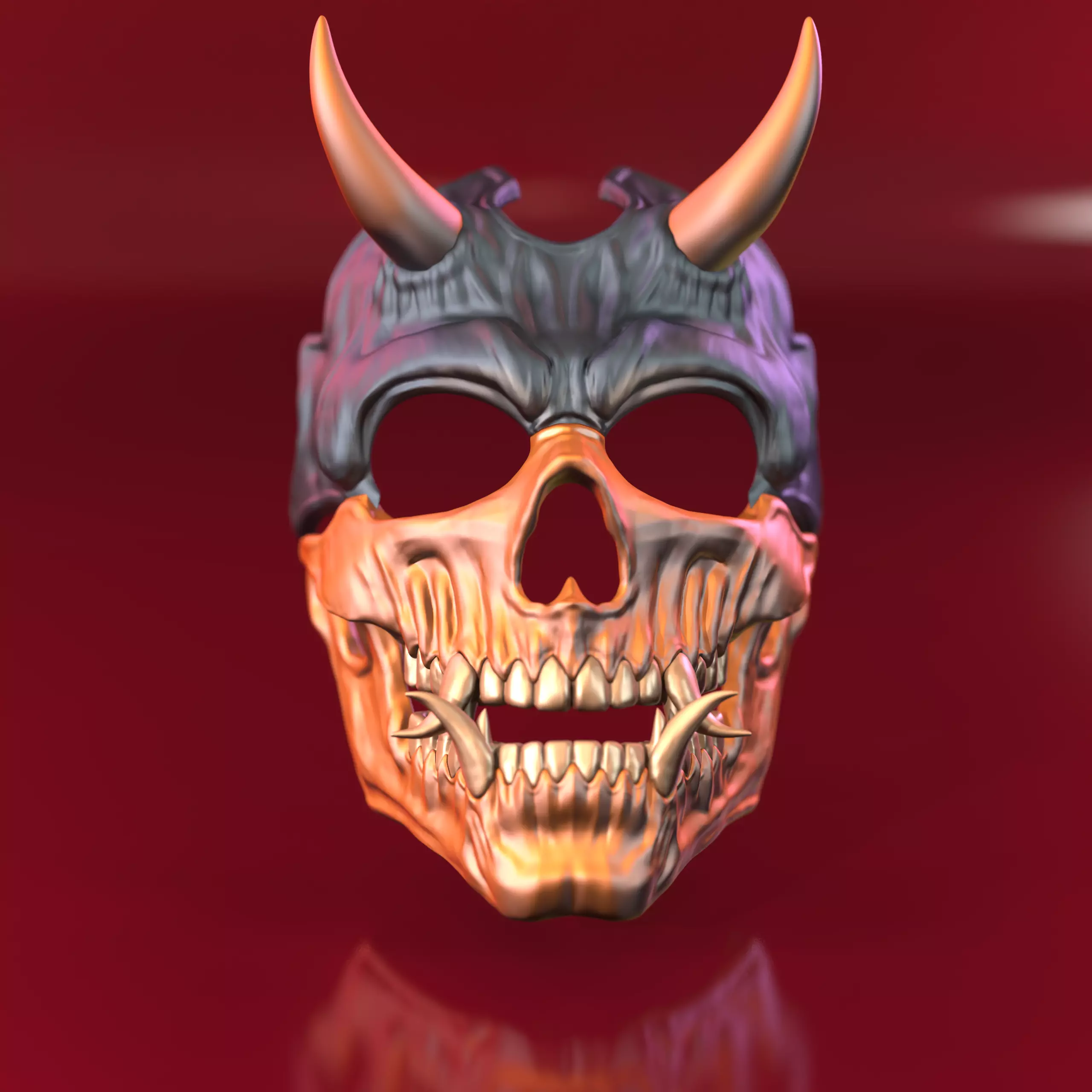Oni 01- Bi-color - Skull mask 3D print model_1