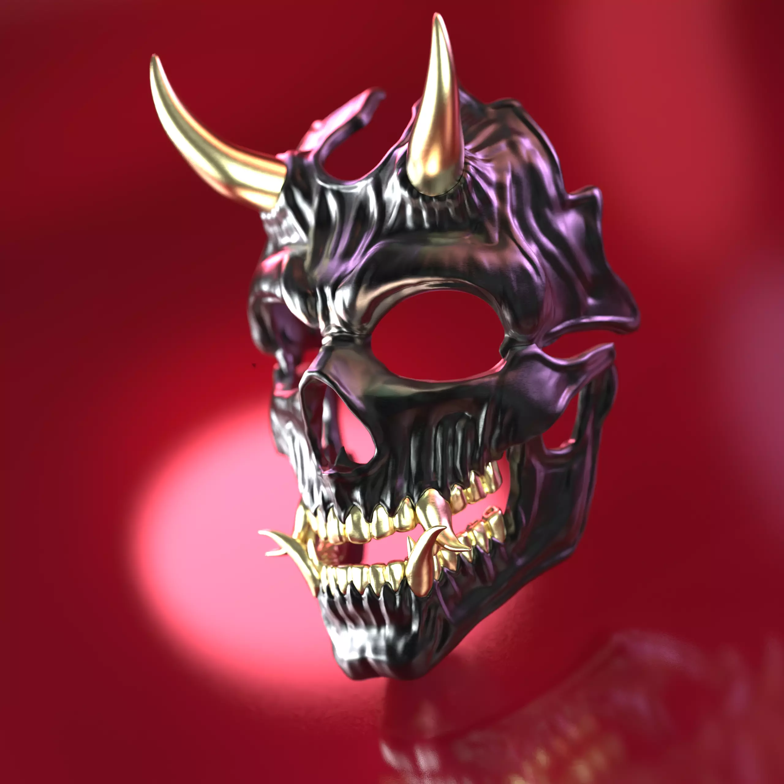 Oni 01- Bi-color - Skull mask 3D print model_11