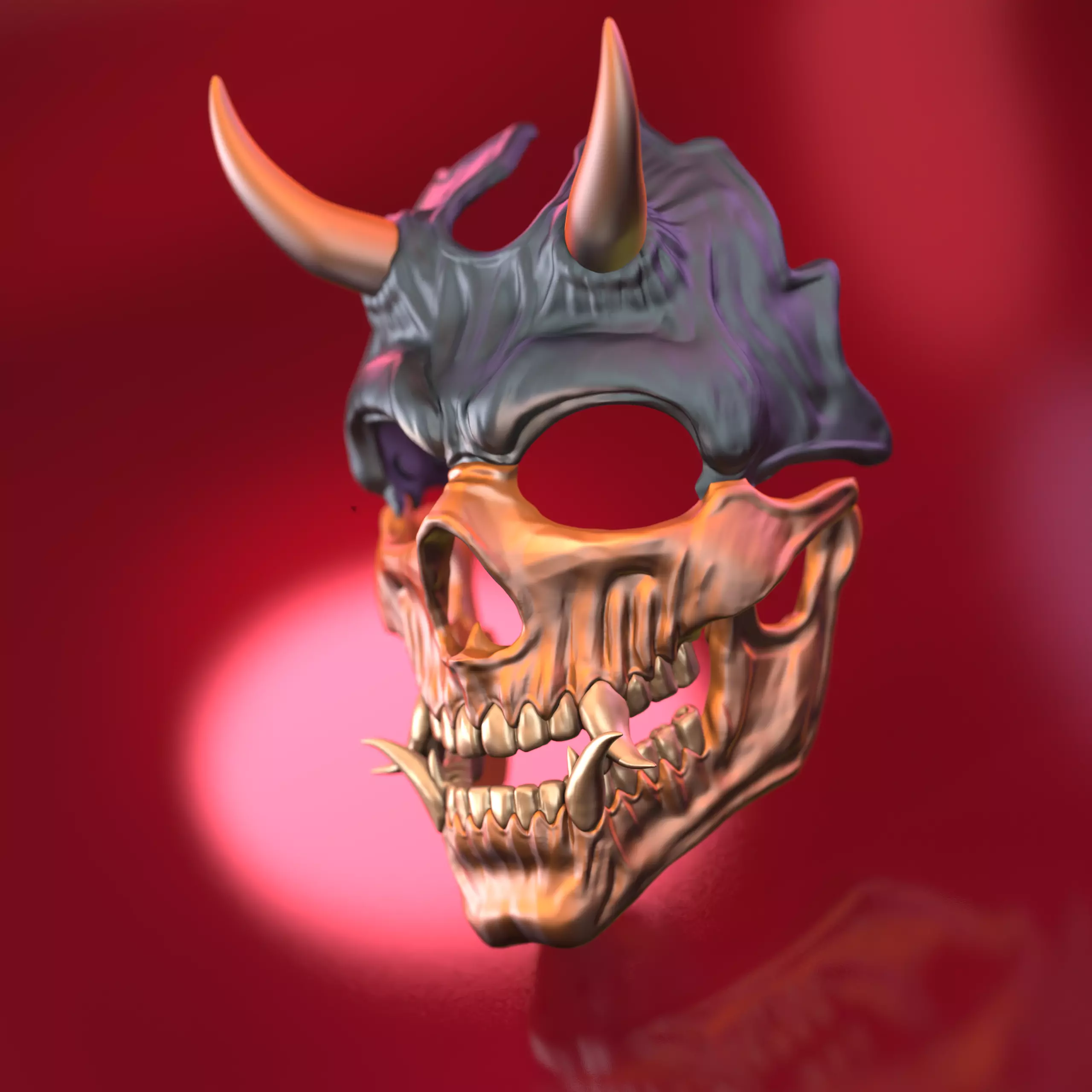 Oni 01- Bi-color - Skull mask 3D print model_3