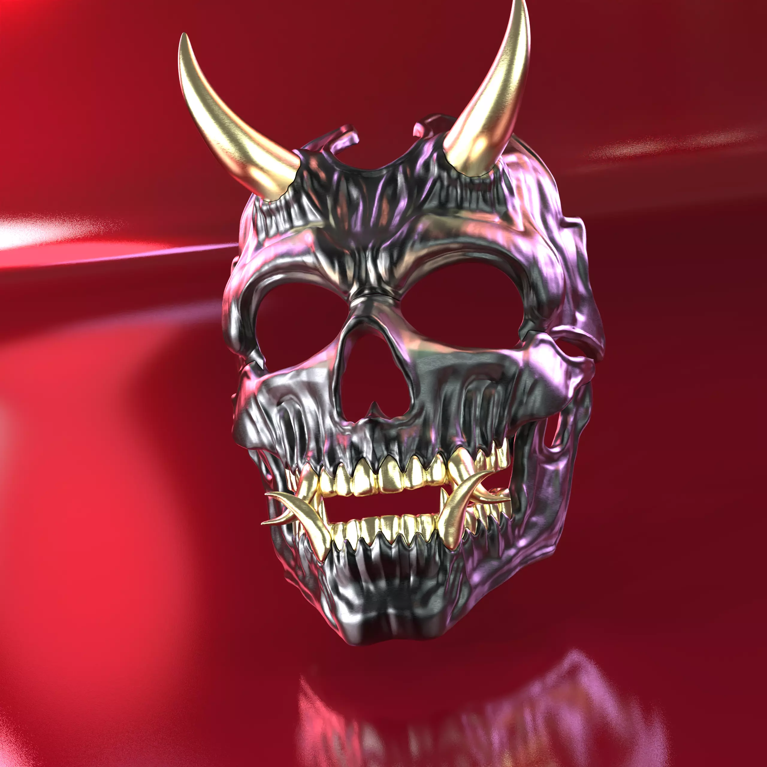 Oni 01- Bi-color - Skull mask 3D print model_15