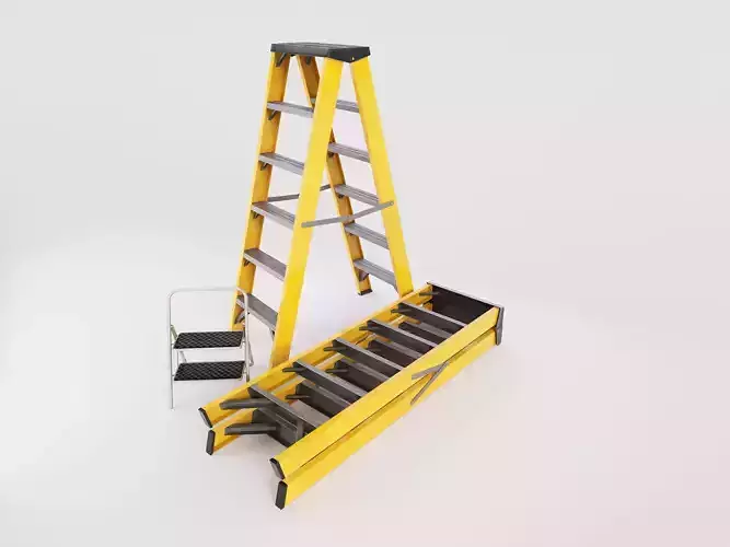 Ladder and step ladder 3d model for the construction industry Low-poly 3D model