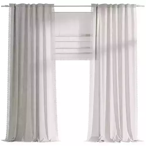 Linen curtains with lace 2