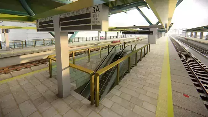 Modern Elevated Metro Station  Detailed Train Station 3D model